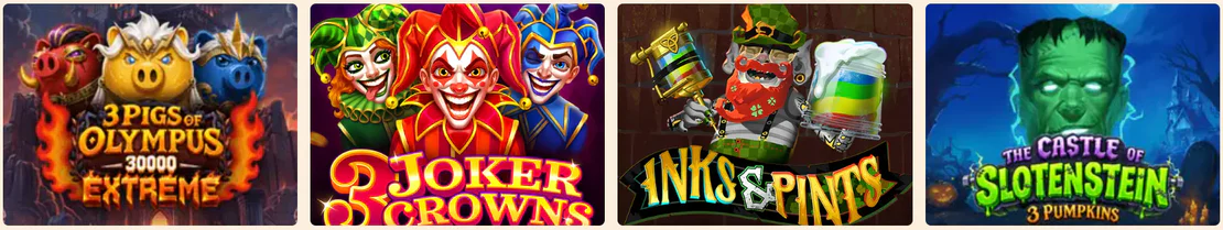 Wild Wild Casino selectie van gokkasten met 3 Pigs of Olympus Extreme, 3 Joker Crowns, Ink & Pints en The Castle of Slotenstein 3 Pumpkins